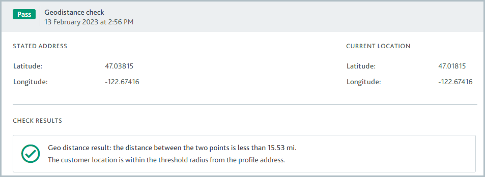 Checks_Geodistance_check.png Verify address task showing a geodistance check which has passed.