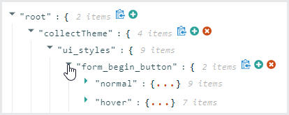Customer communications_Expand styles_theme editor Mouse hovering over expand styles arrow