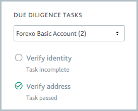 Tasks_Incomplete_task.png Due diligence task list for a product application showing one incomplete task.