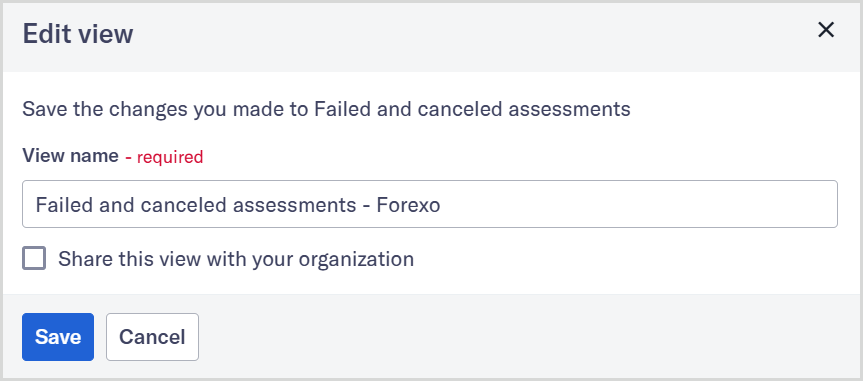 Entity_management_Edit_view.png Edit view dialog shown on clicking Edit view name button next to a view name.