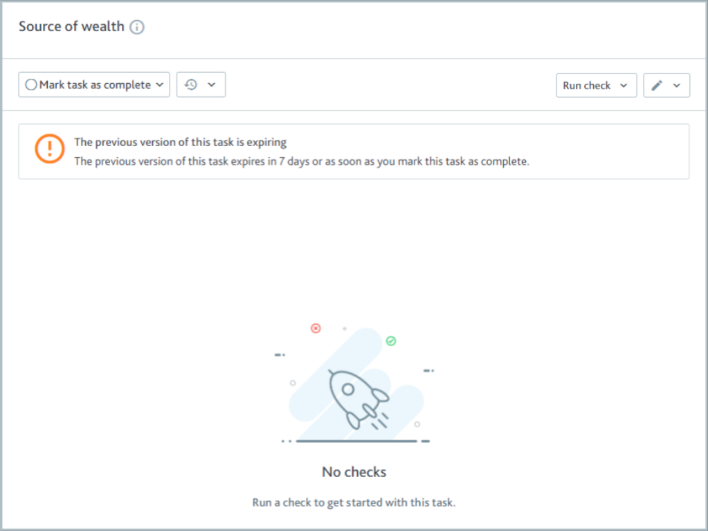 Tasks_No_check_history.png Task page showing no checks have been run.