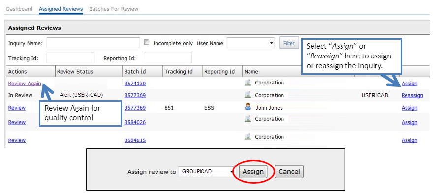 Assigned Reviews - Admin view Assign Reviews- Admin View