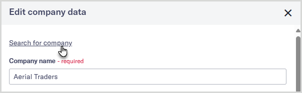 Edit_company_data_highlighting_search.png Section of the Edit company data dialog with cursor hovering over the Search for company option.