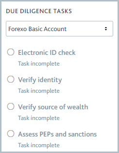 Tasks_Due_diligence_task_list.png List of due diligence tasks required for the selected application.