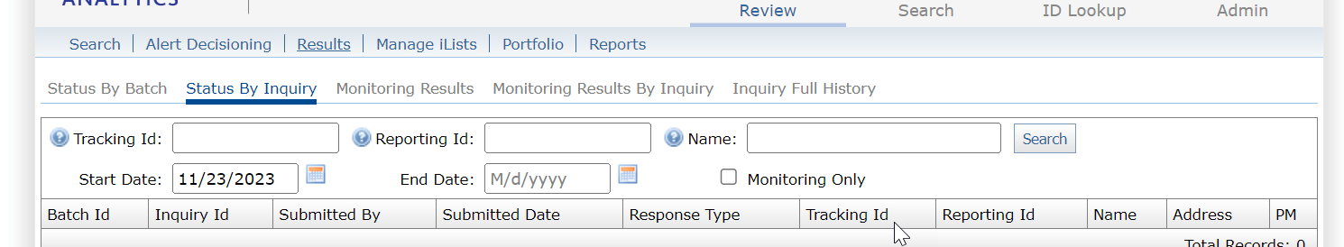 Statusbyinquiryclientreview_grid.png Status by Inquiry Report