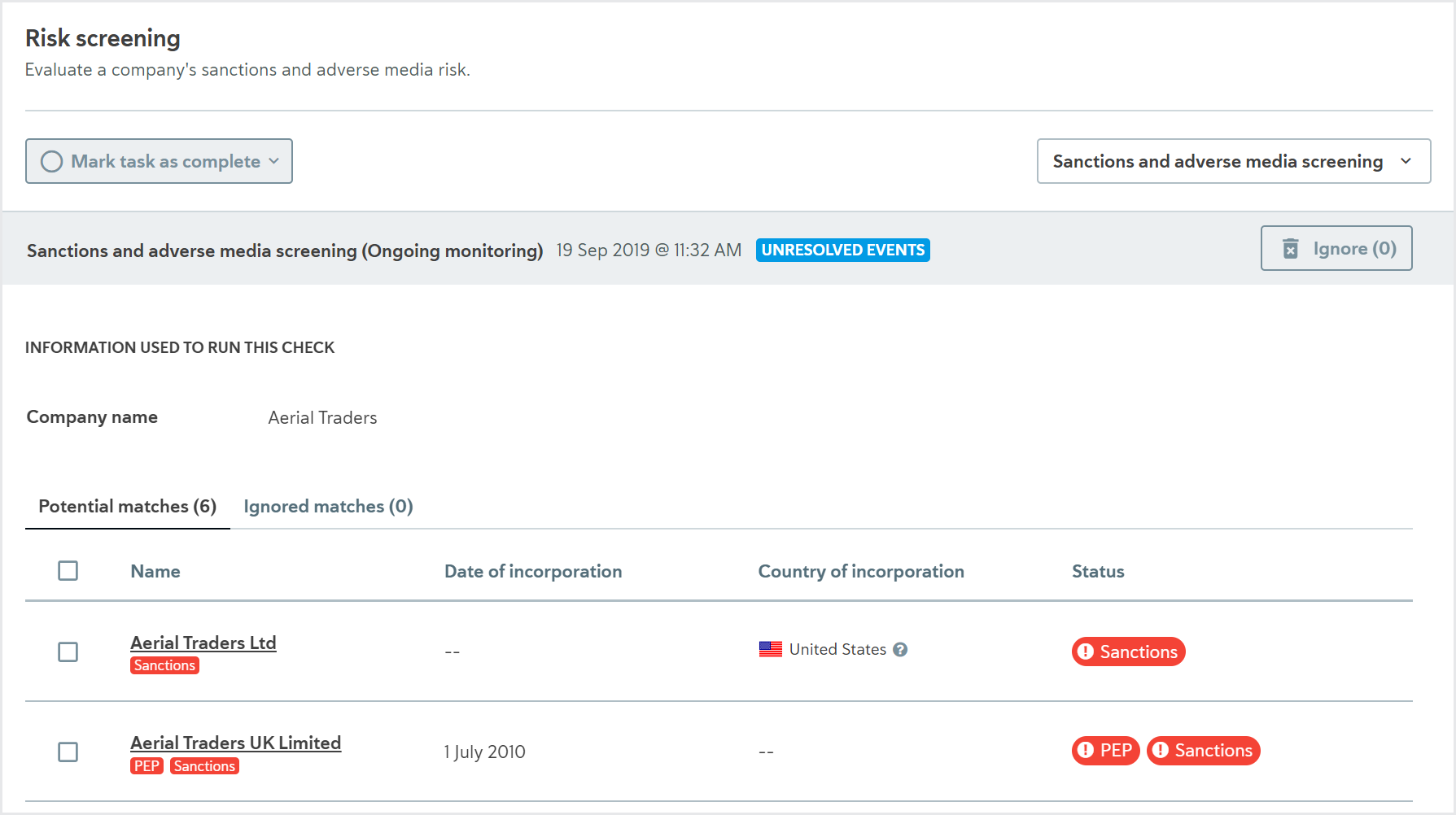 Checks_Sanctions and adverse media results.png Sanctions and adverse media screening check results