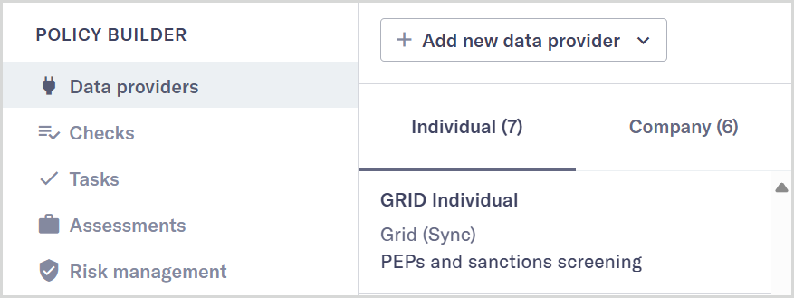 Smart_policy_Data_providers_menu_option.png Data providers menu option in the Policy Builder.