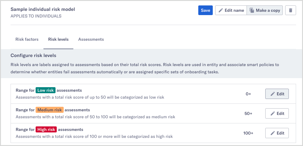 Configure risk levels for assessments