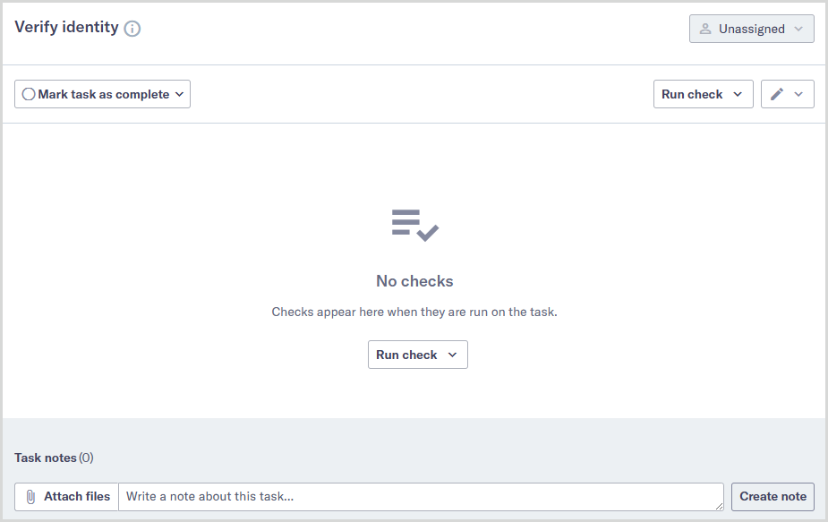 Verify identity task showing no checks run.