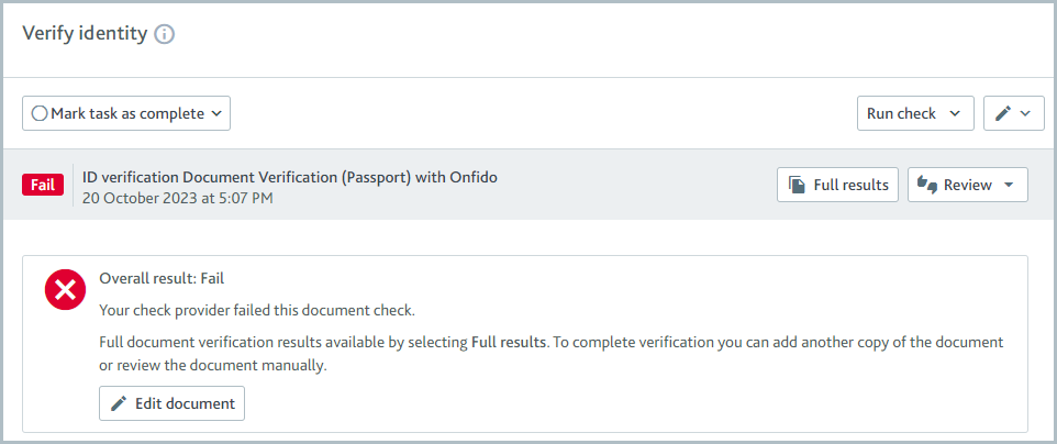 Checks_Document_verification_check_fail.png Verify identity task showing document verification check fail.