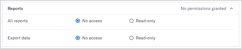 User management_Permissions_reports Selecting access type for Reports permissions